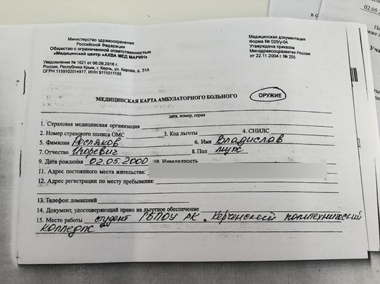Врач, выдавший Рослякову справку об оружии, объяснил мотивы