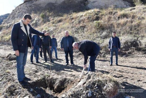 Бако Саакян в Бердзоре принял участие в посадке деревьев, организованной по случаю 100-летия ЕГУ