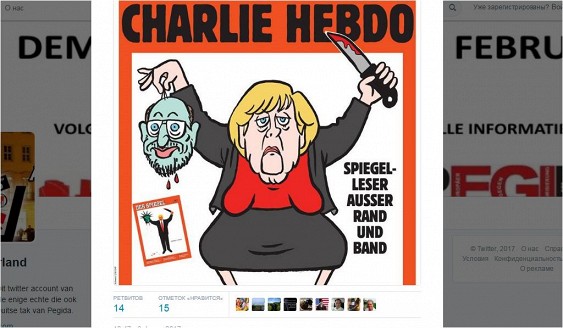 Charlie Hebdo изобразил отрезанную голову Шульца в руках Меркель