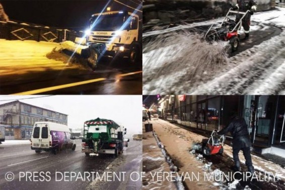 Video. Մայրաքաղաքում շարունակվում են մայթերի, բակերի ու միջբակային տարածքների ձնամաքրման աշխատանքները